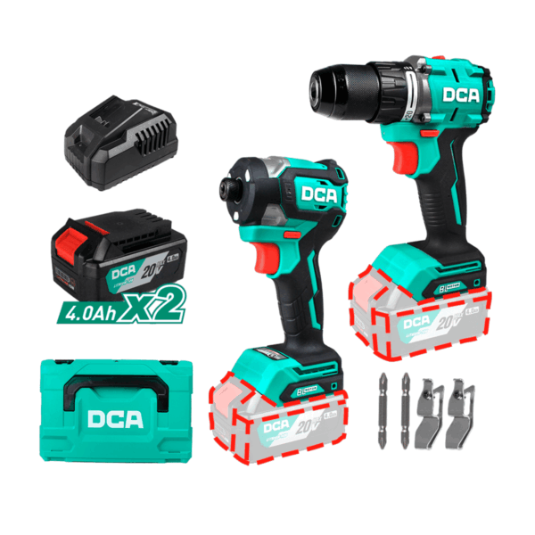 COMBO KIT DCA TALADRO PERCUTOR + ATORNILLADOR DE IMPACTO 20V 4,0AH - ADKIT26 (TYPE EK)